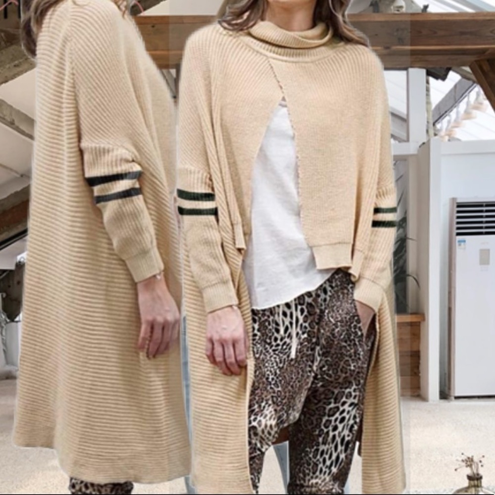 Khaki Cape Sweater Womens Slit front - Picture 2 of 2